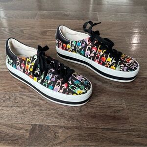 Alice + Olivia Colorful Printed Canvas Platform Sneakers Size 7.5